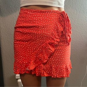 Orange skirt with tie and ruffle, size small
